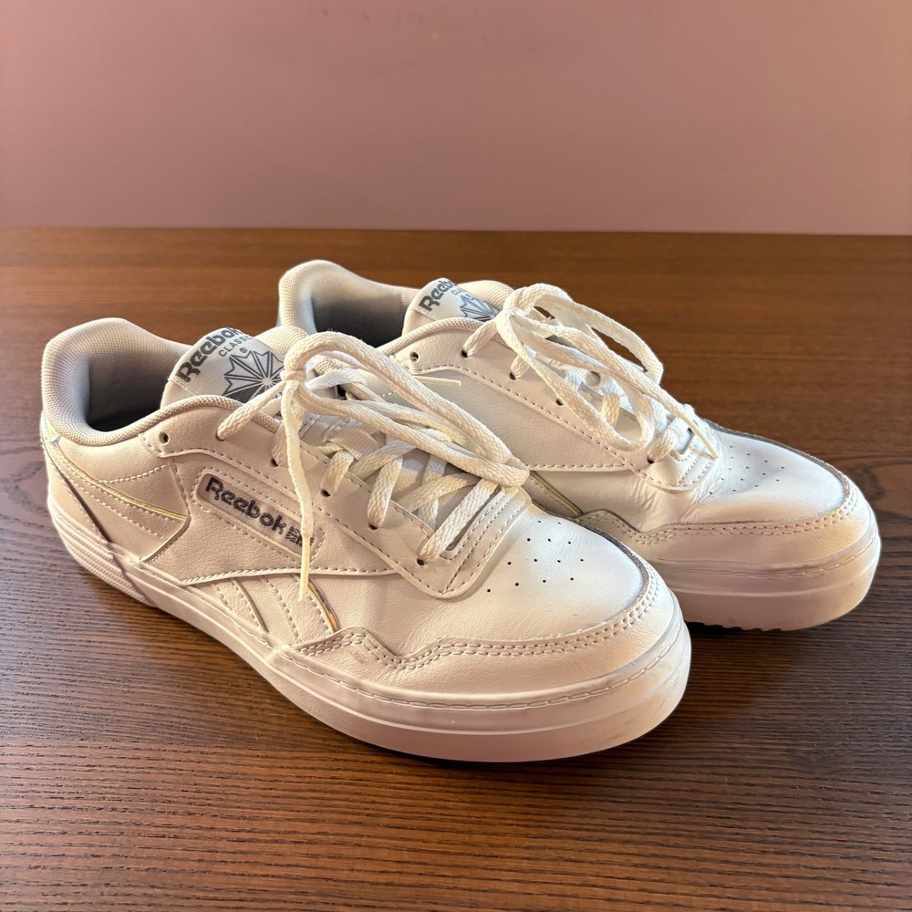 Reebok Club C Double Women 8 White Excellent Iridescent Holographic